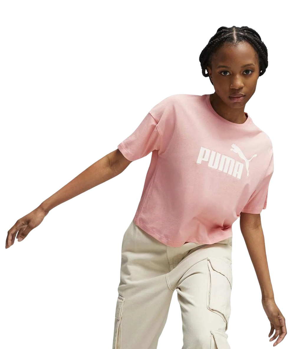 Puma Essentials Logo Cropped Kadın Kısa Kollu T-Shirt Pembe