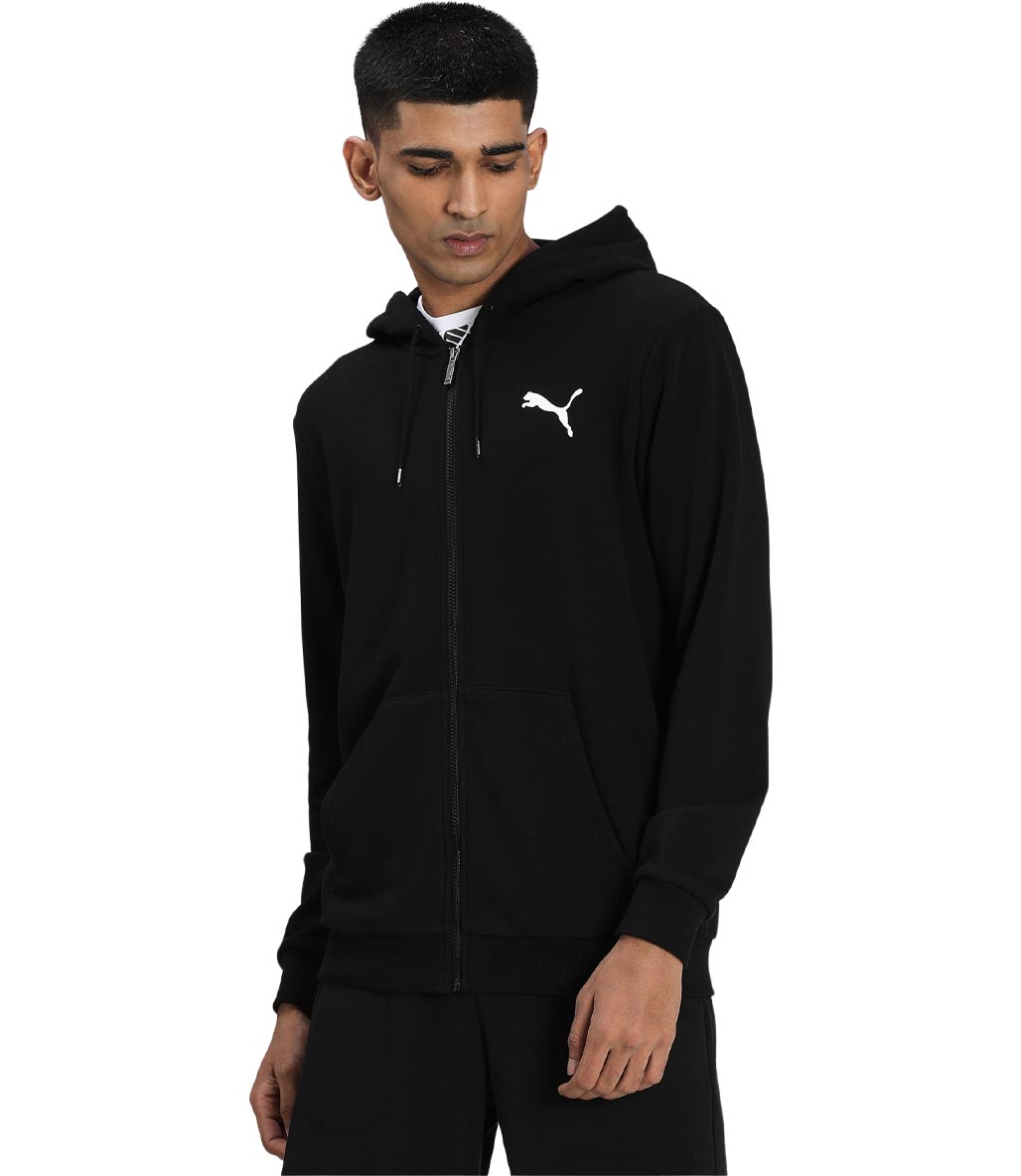 Puma Essentials Small Logo Fermuarlı Kapüşonlu Sweatshirt Siyah
