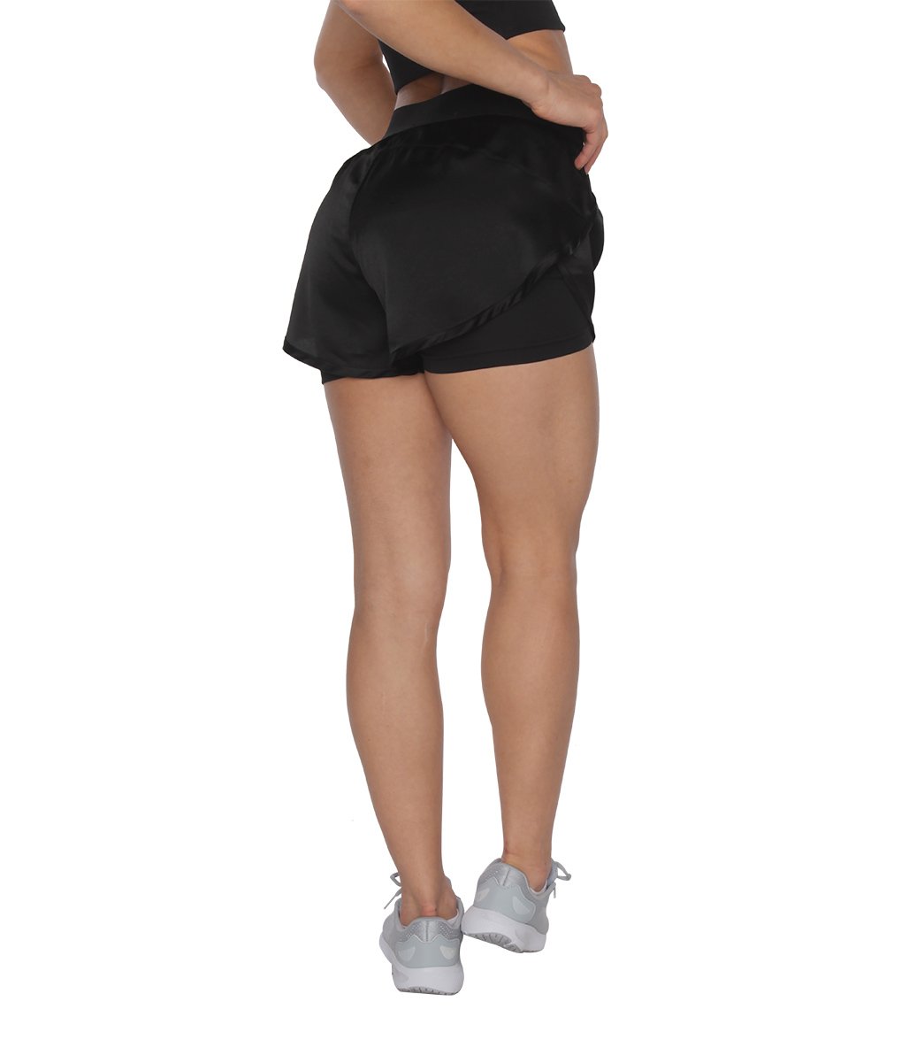 MuscleCloth 2 in 1 Kadın Taytlı Şort Siyah