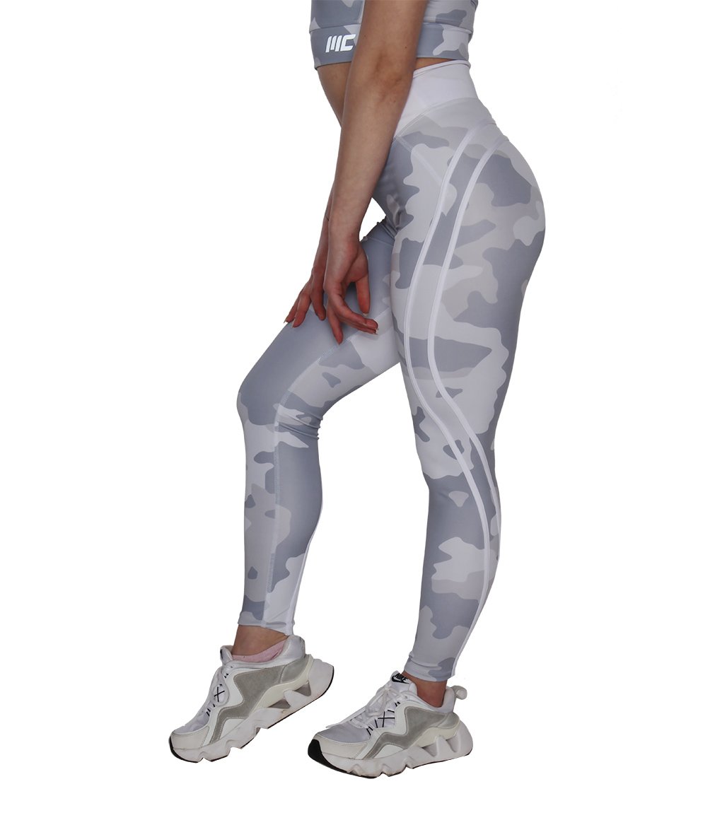 MuscleCloth Dora Kamuflaj Spor Tayt Beyaz