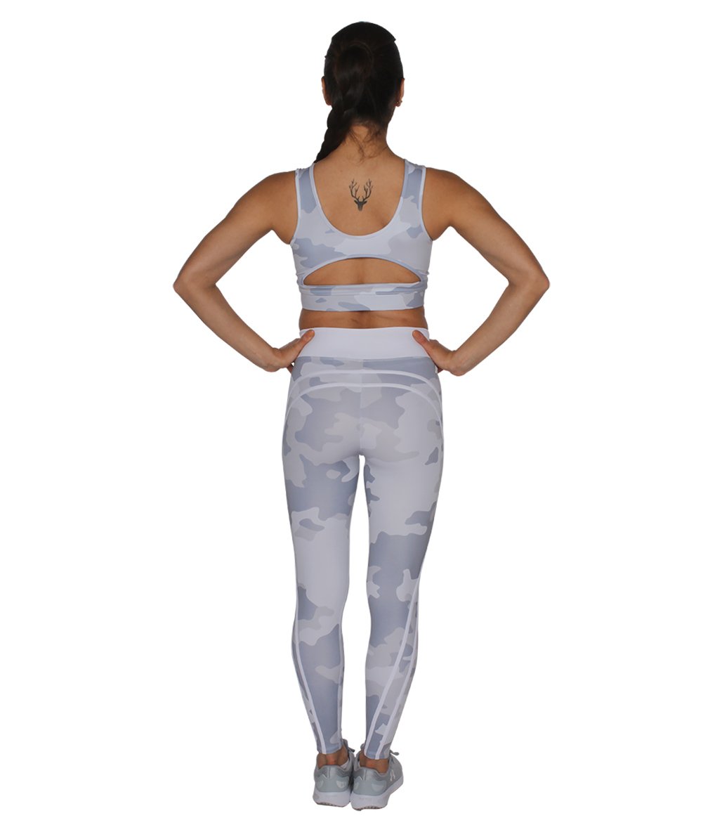 MuscleCloth Dora Kamuflaj Spor Tayt Beyaz