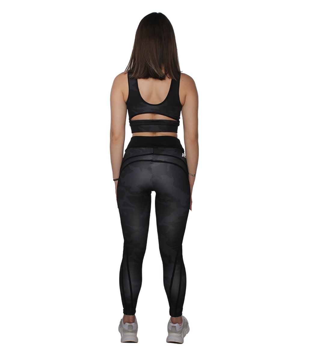 MuscleCloth Dora Kamuflaj Spor Tayt Siyah