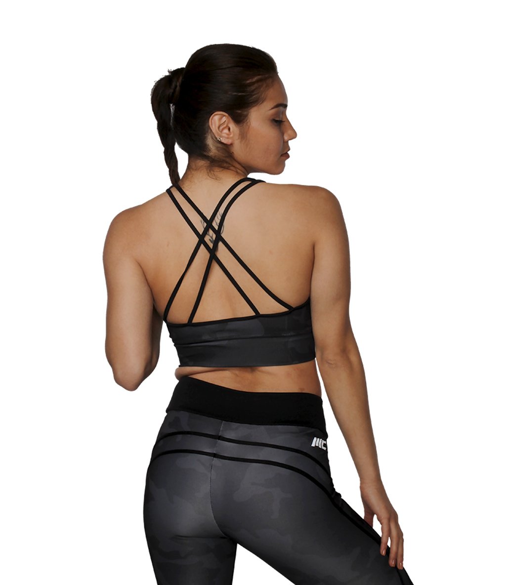 MuscleCloth Elise Sporcu Sütyeni Siyah Kamuflaj