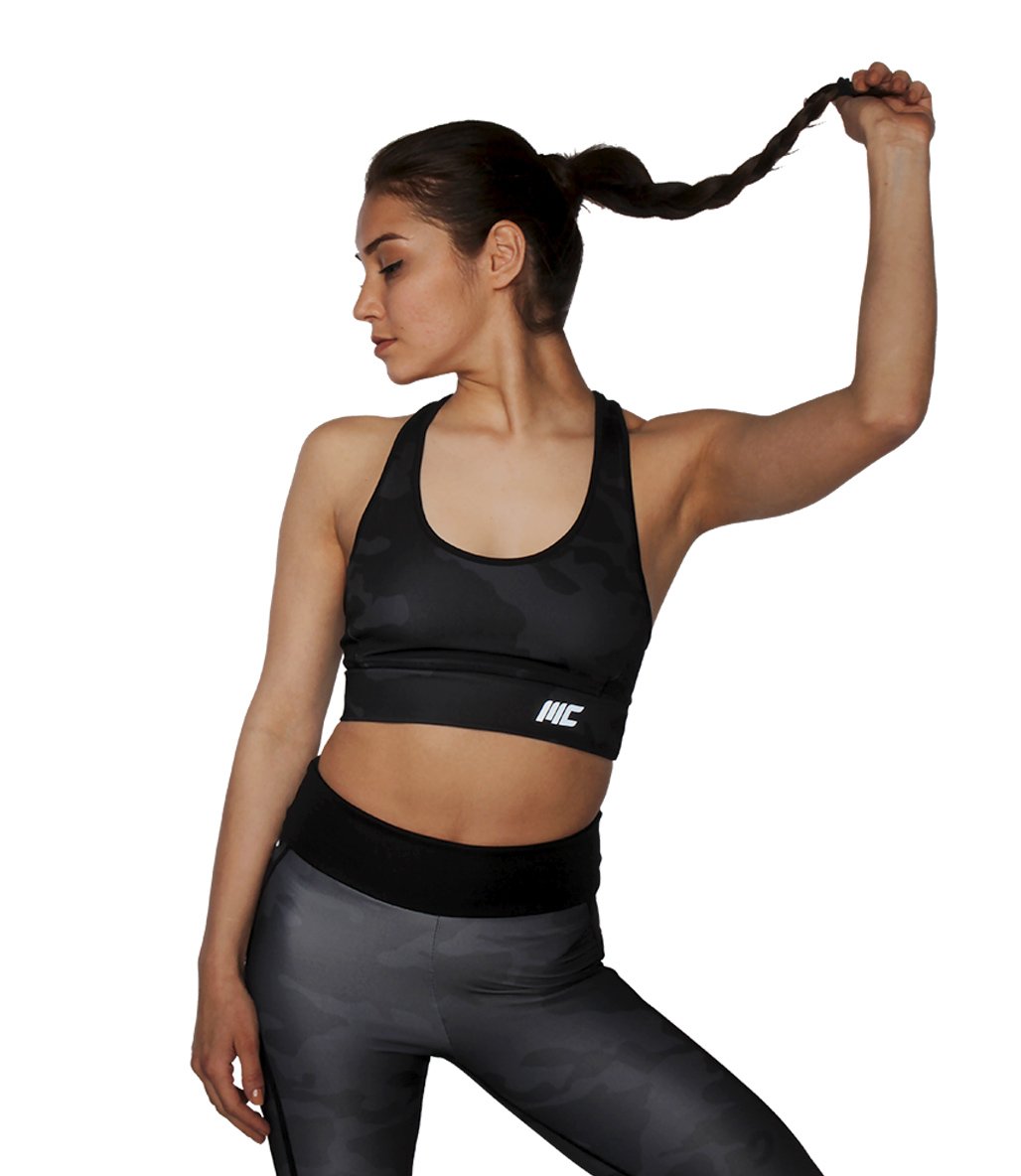 MuscleCloth Elise Sporcu Sütyeni Siyah Kamuflaj
