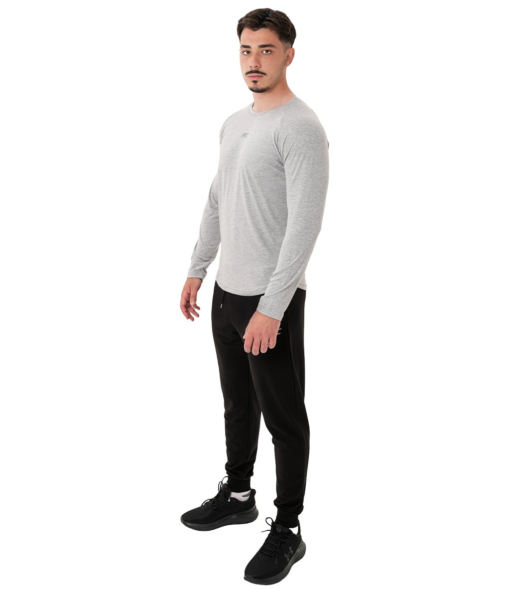 MuscleCloth Elite Reglan Uzun Kollu T-Shirt Gri Melanj