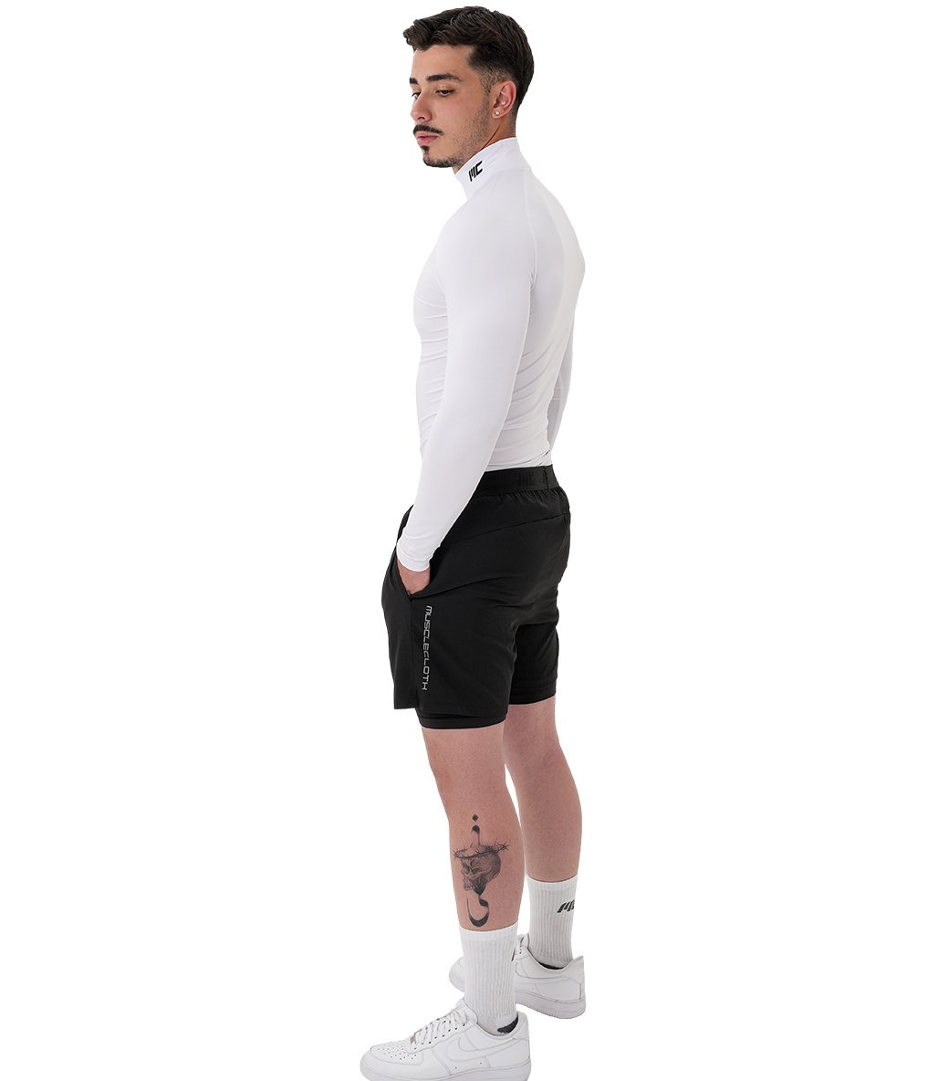 MuscleCloth Performance 2 In 1 Erkek Taytlı Şort Siyah