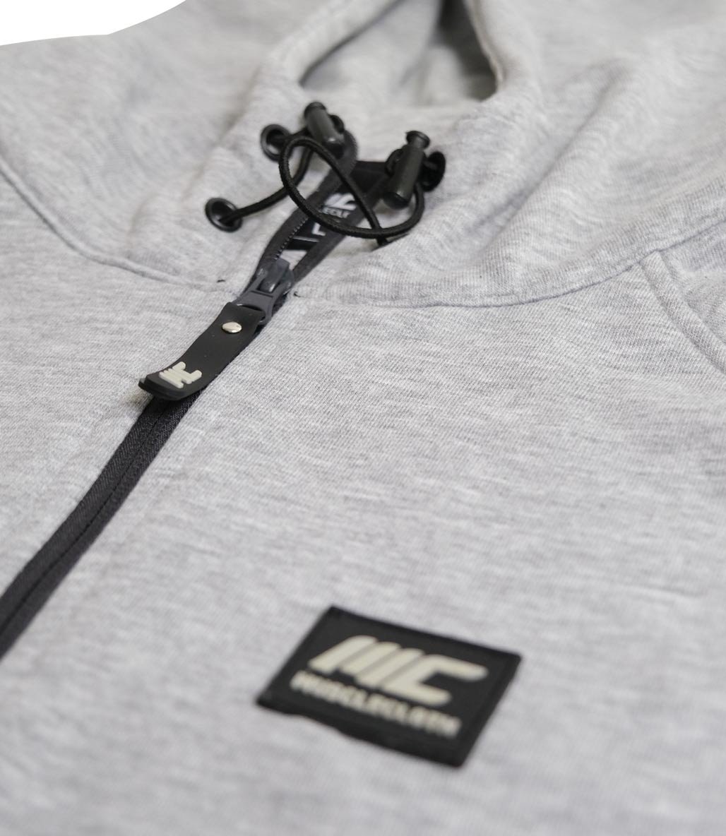 MuscleCloth Pro Kapüşonlu Fermuarlı Sweatshirt Gri Melanj