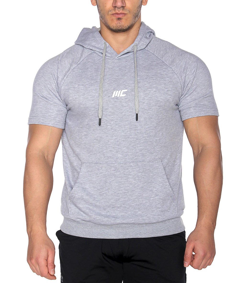 MuscleCloth Pro Kapüşonlu Kısa Kollu Sweatshirt Gri Melanj
