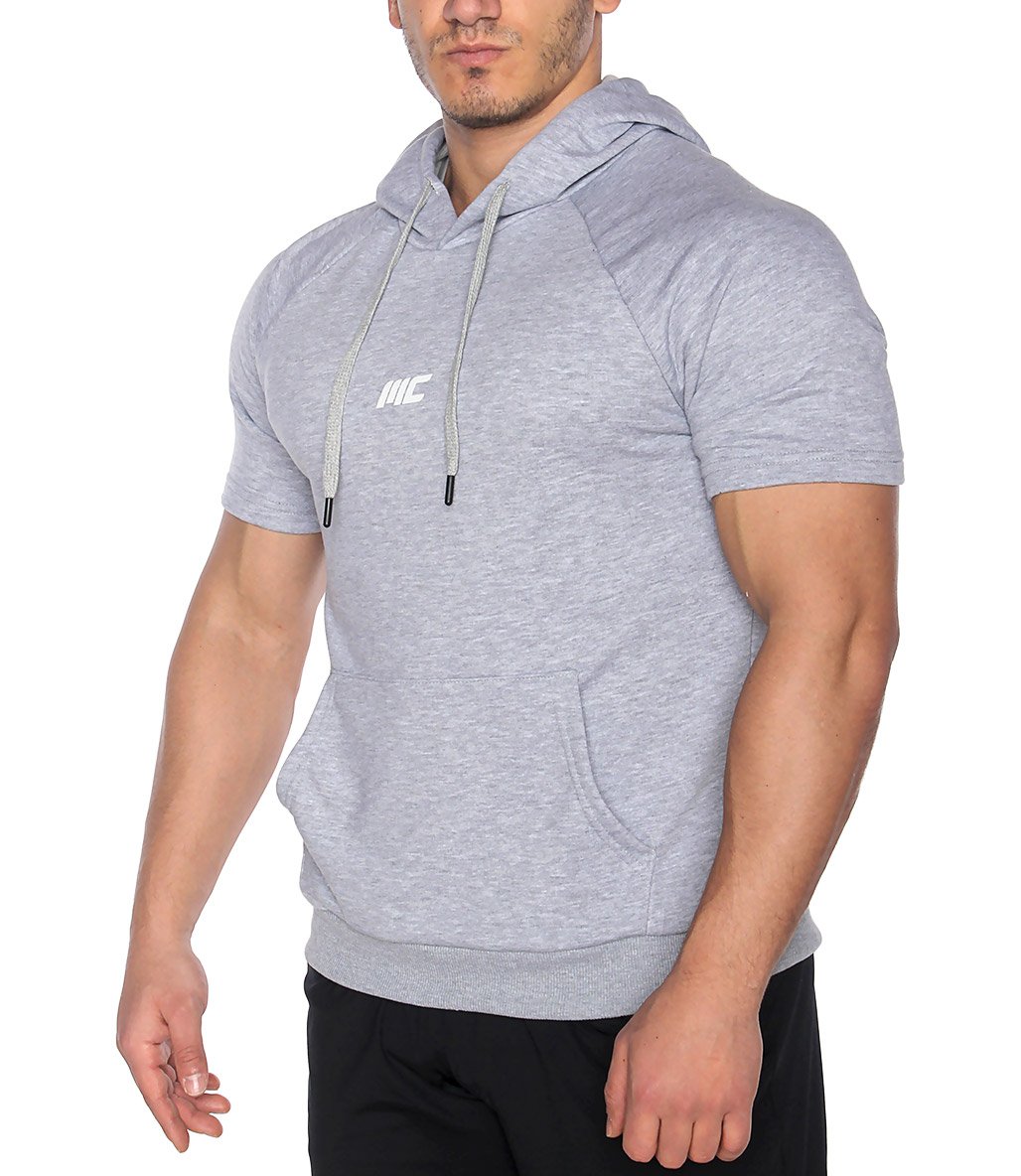MuscleCloth Pro Kapüşonlu Kısa Kollu Sweatshirt Gri Melanj