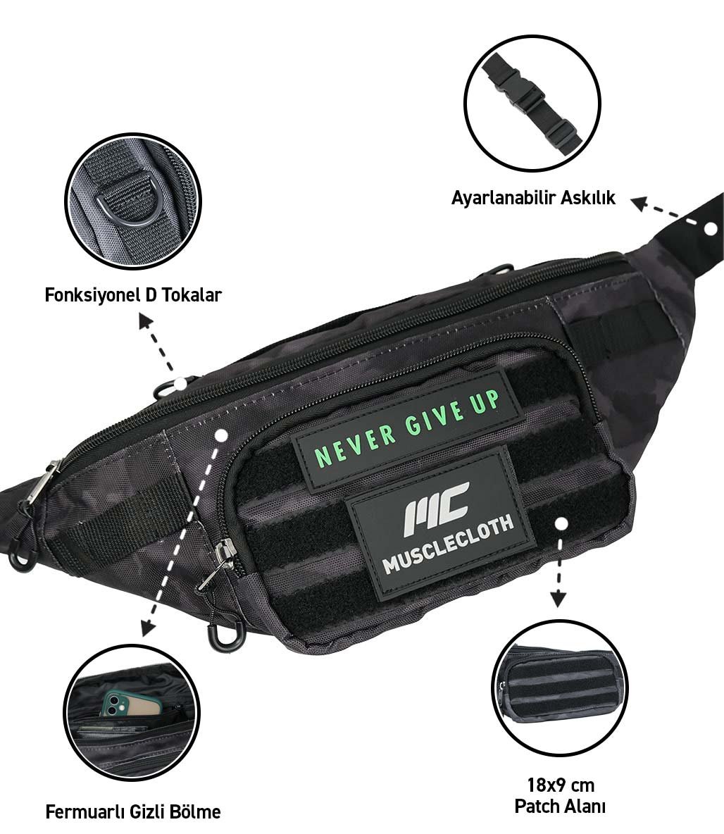 MuscleCloth Tactical Cross Bag Omuz Cantas Siyah Kamuflaj Fitmoda
