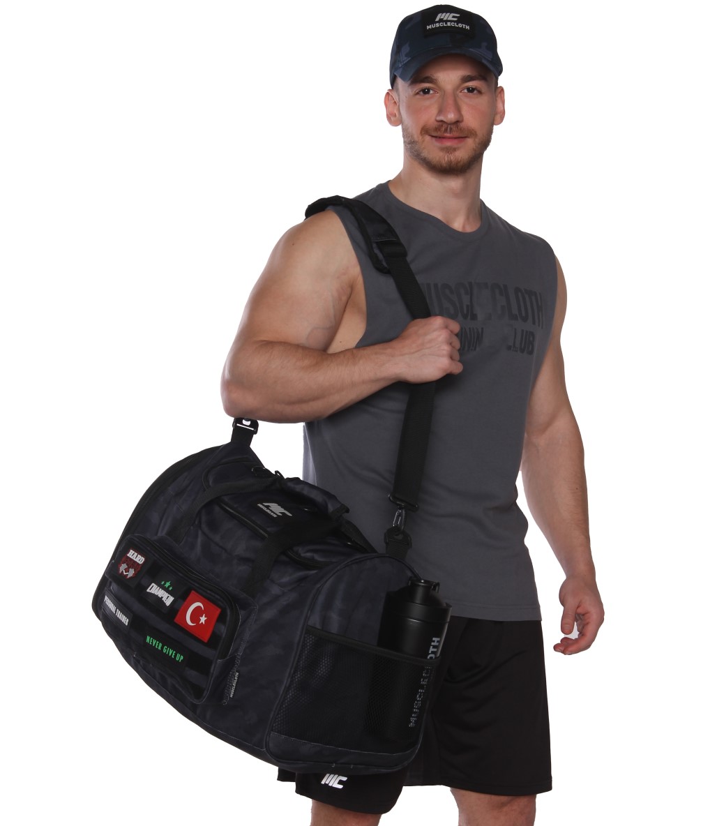 MuscleCloth Tactical Duffel Bag Silindir Çanta Siyah Kamuflaj