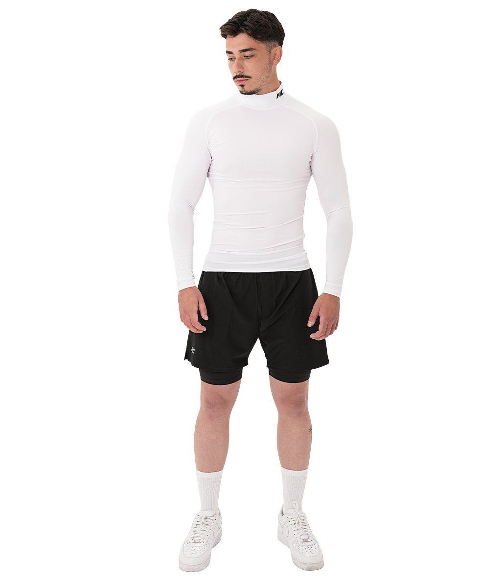 MuscleCloth Tech Mock Uzun Kollu T-Shirt Beyaz