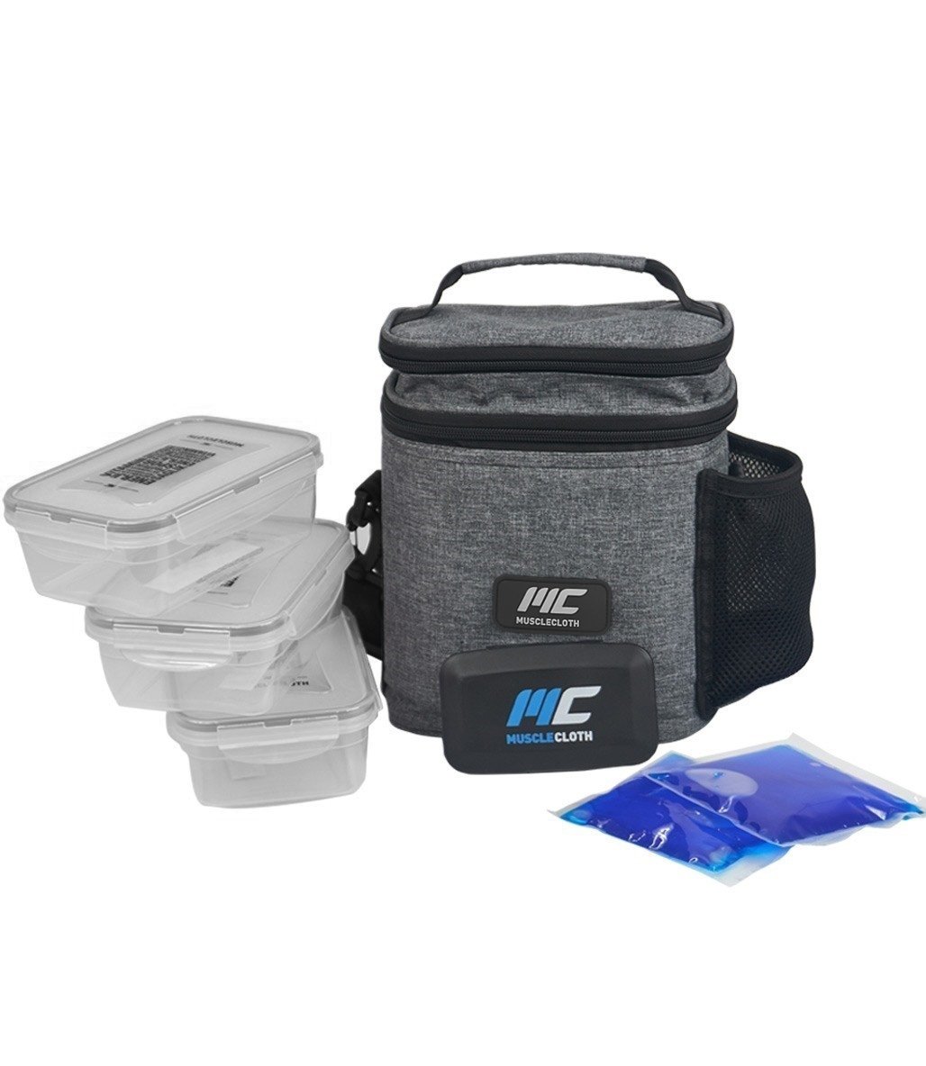 MuscleCloth Termo Çanta Seti Gri + Paslanmaz Çelik Shaker 739 ml Siyah