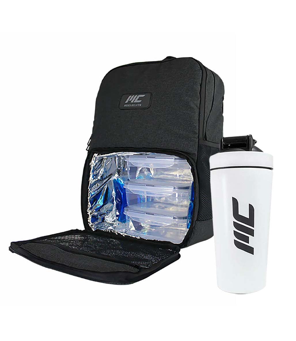 MuscleCloth Termo Sırt Çantası + Paslanmaz Çelik Shaker 739 ml Beyaz