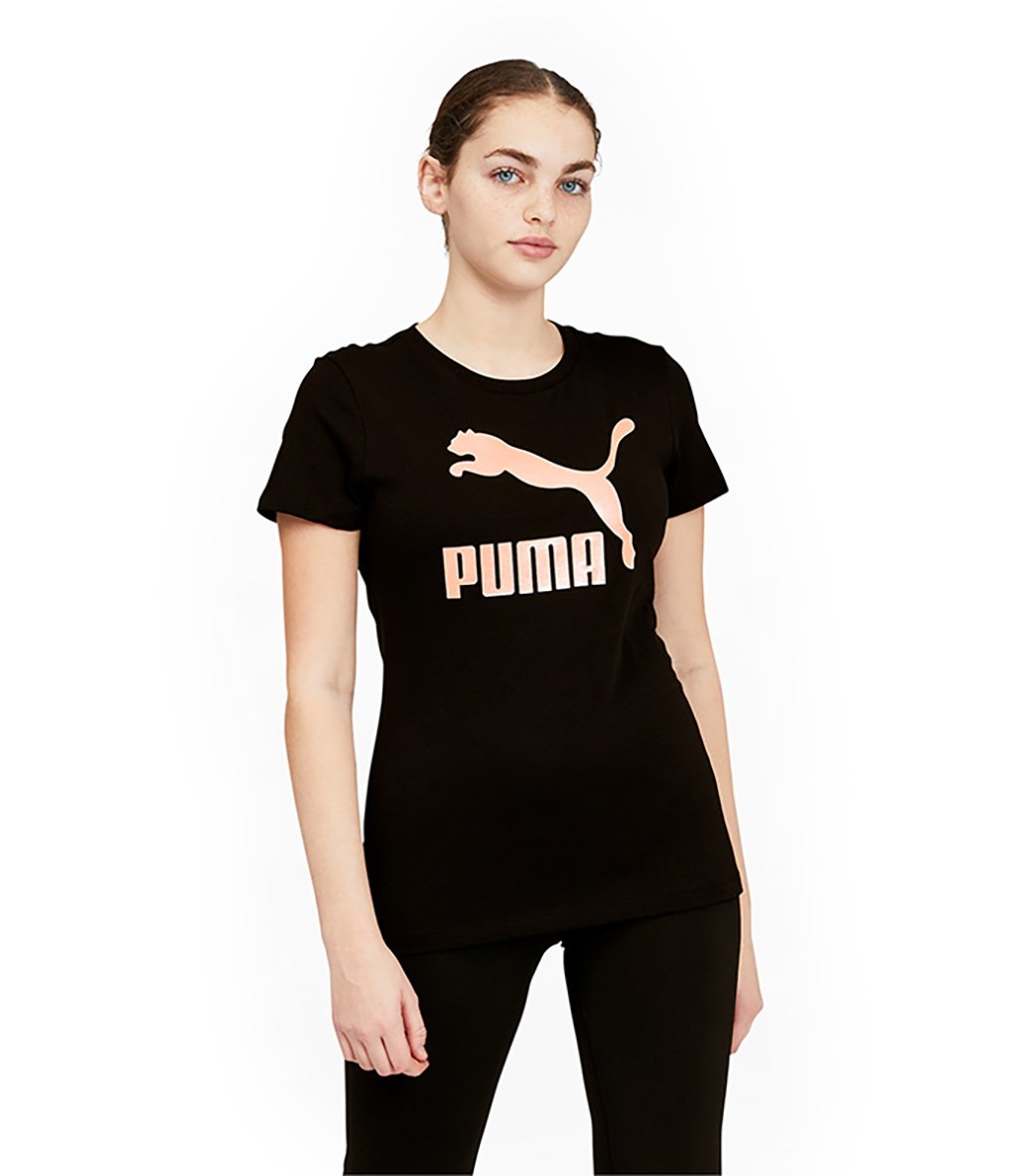 Puma Classics Metallic Logo Kadın Kısa Kollu T-Shirt Siyah