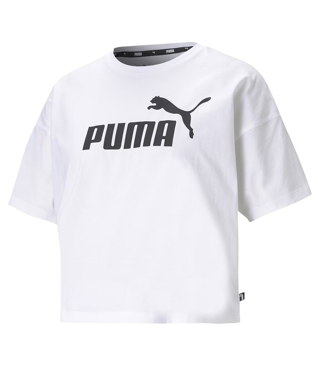 Puma Essentials Logo Cropped Kadın Kısa Kollu T-Shirt Beyaz