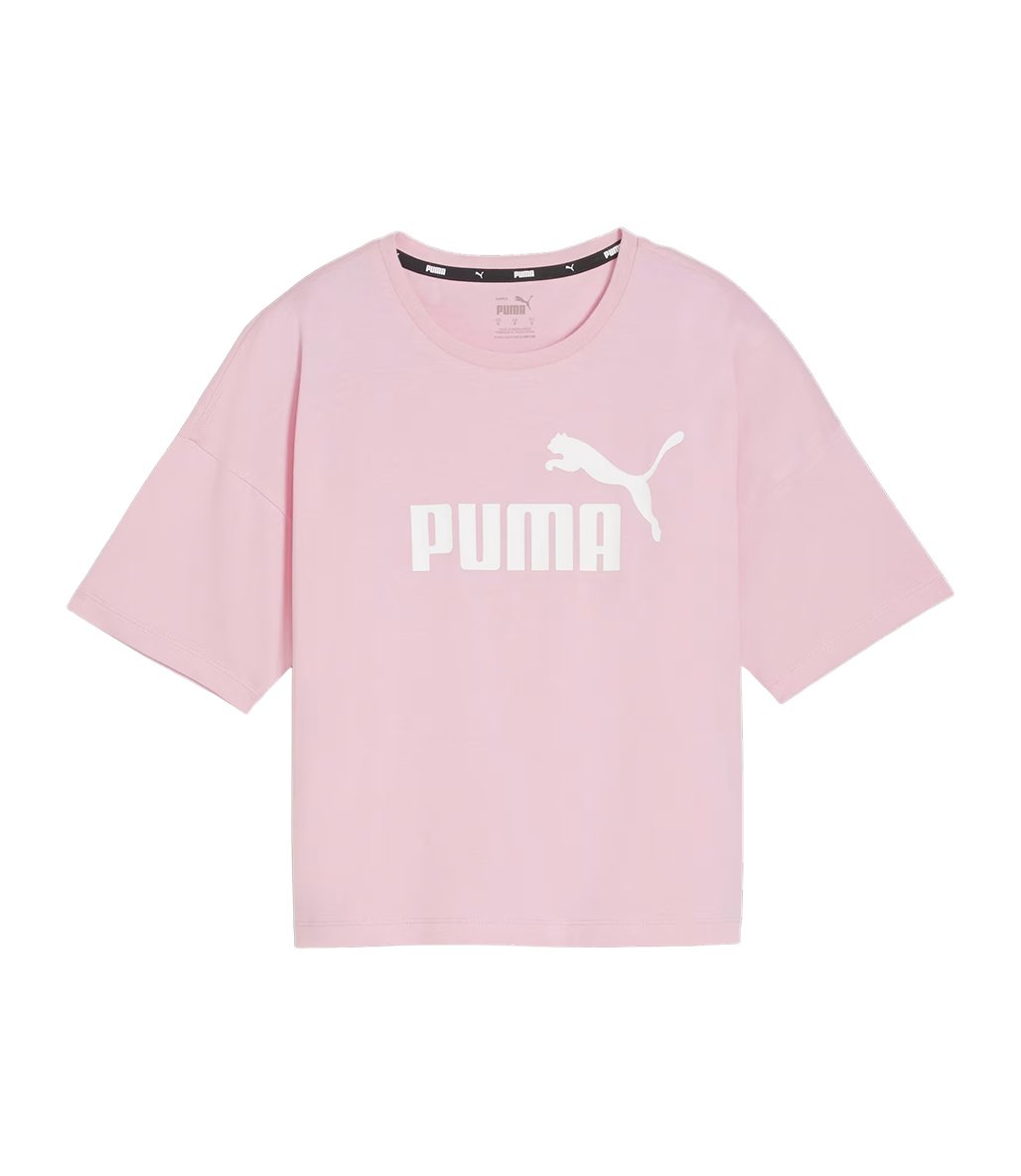 Puma Essentials Logo Cropped Kadın Kısa Kollu T-Shirt Pembe