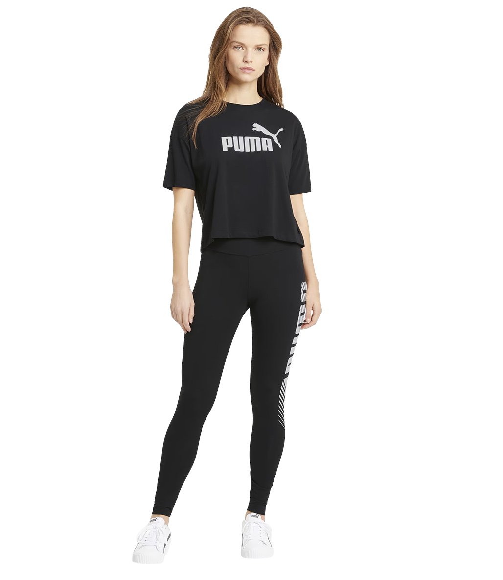 Puma Essentials Logo Cropped Kadın Kısa Kollu T-Shirt Siyah