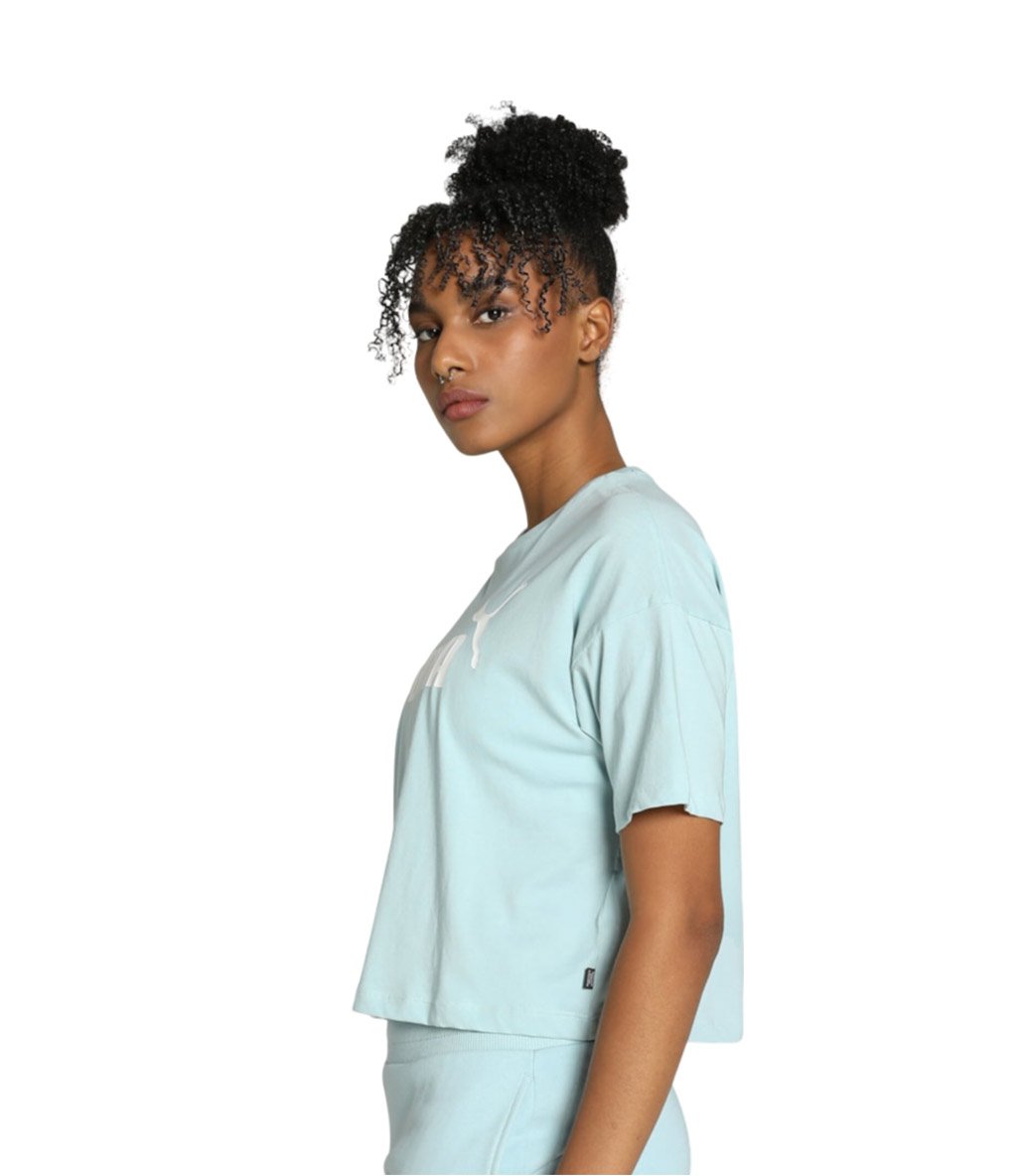 Puma Essentials Logo Cropped Kadın Kısa Kollu T-Shirt Turkuaz