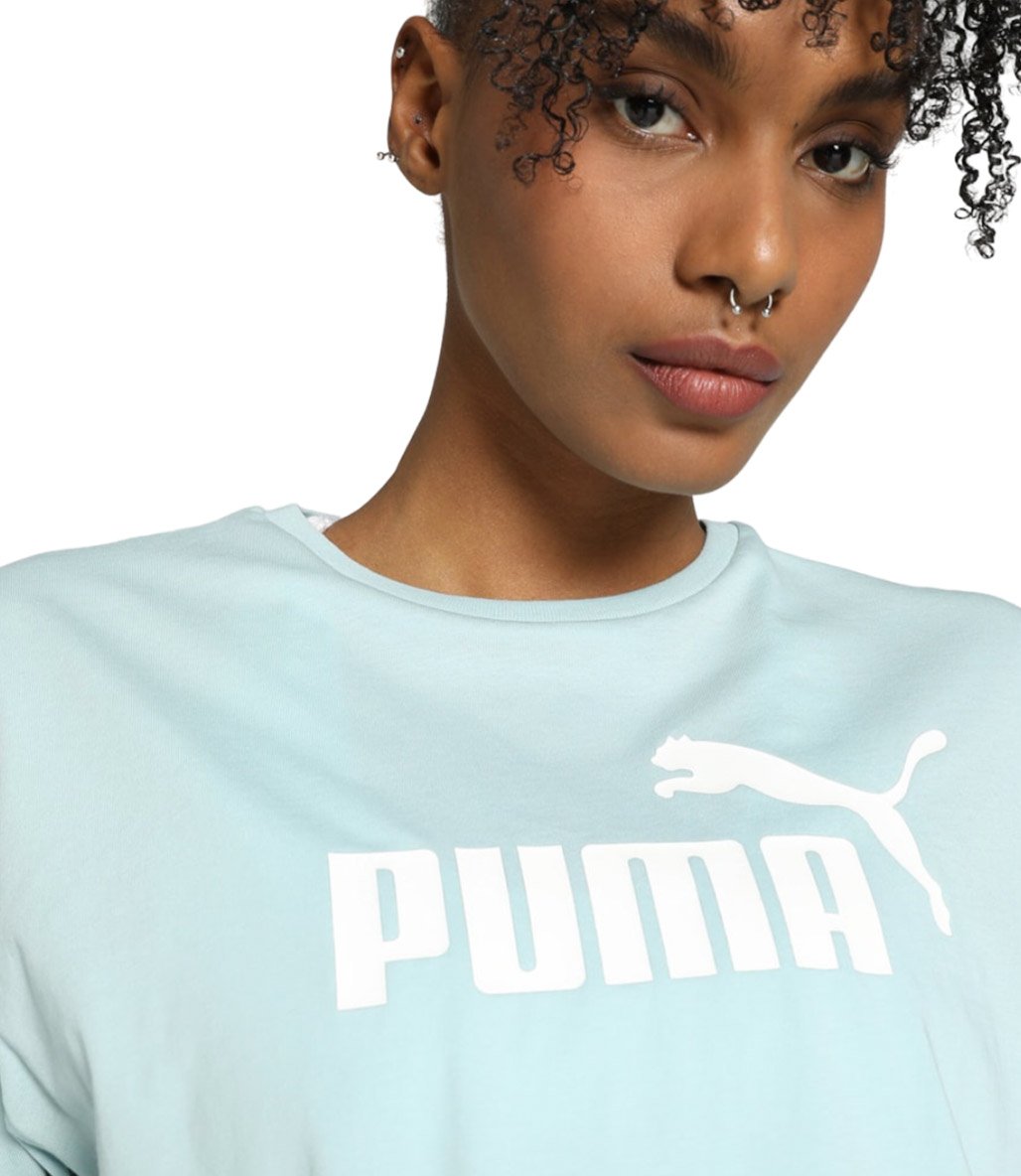 Puma Essentials Logo Cropped Kadın Kısa Kollu T-Shirt Turkuaz