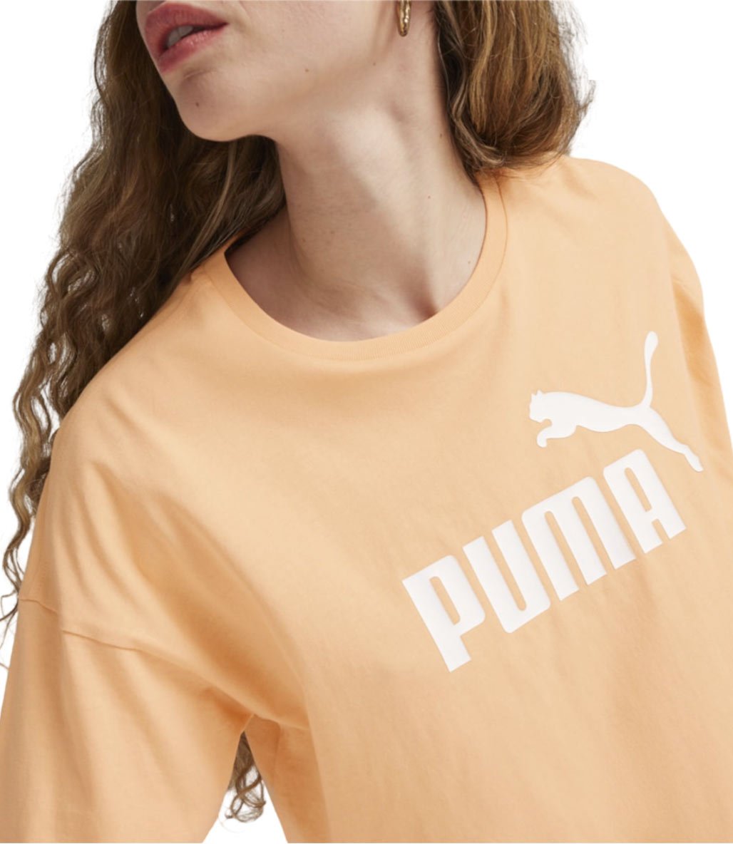 Puma Essentials Logo Cropped Kadın Kısa Kollu T-Shirt Turuncu