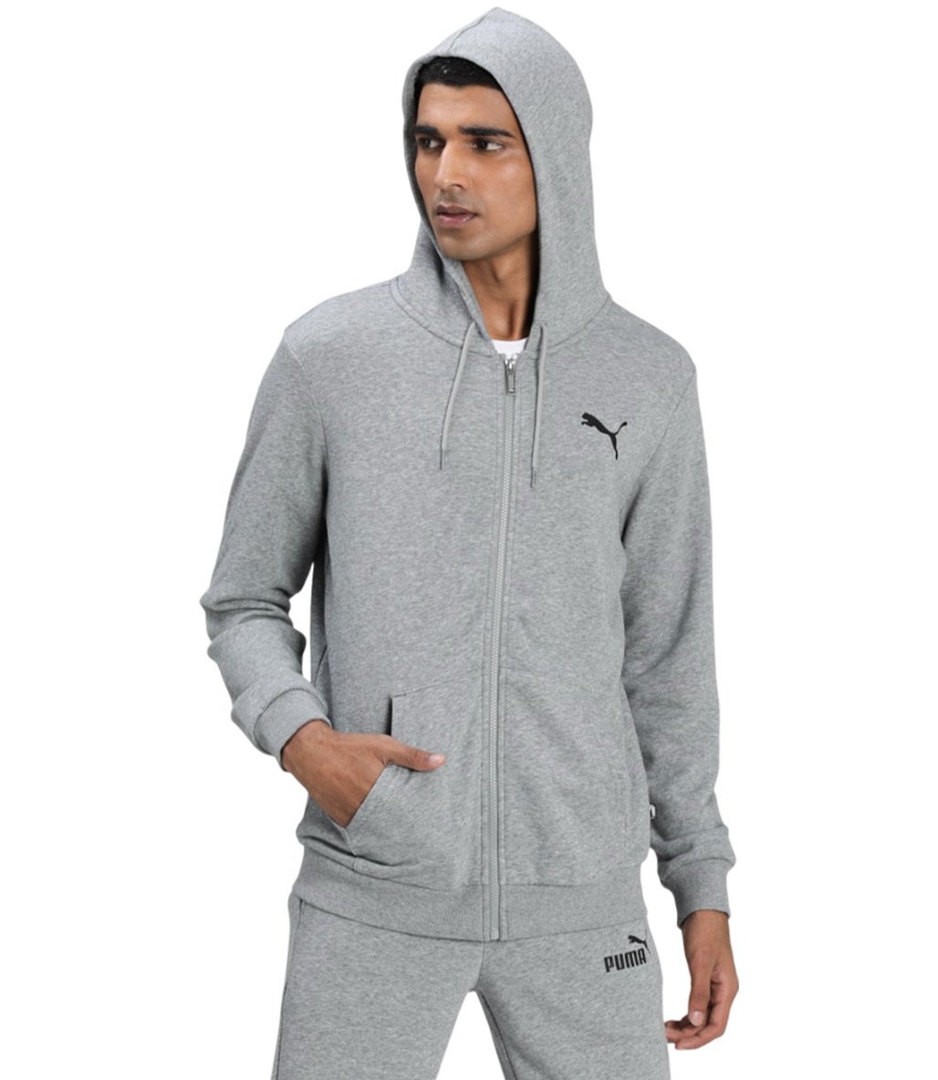 Puma Essentials Small Logo Fermuarlı Kapüşonlu Sweatshirt Gri