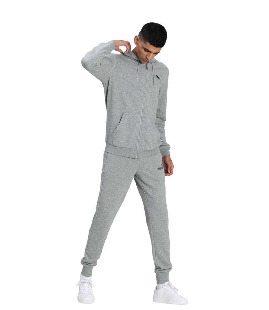 Puma Essentials Small Logo Fermuarlı Kapüşonlu Sweatshirt Gri
