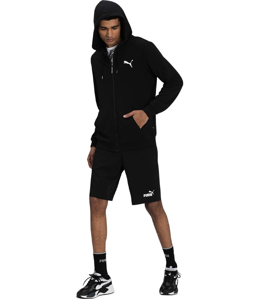 Puma Essentials Small Logo Fermuarlı Kapüşonlu Sweatshirt Siyah