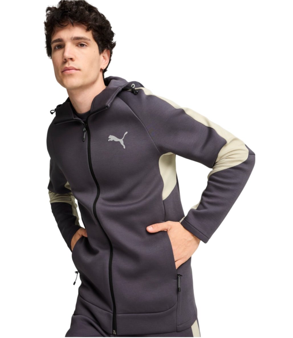 Puma EvoStripe Fermuarlı Kapüşonlu Sweatshirt Siyah Gri
