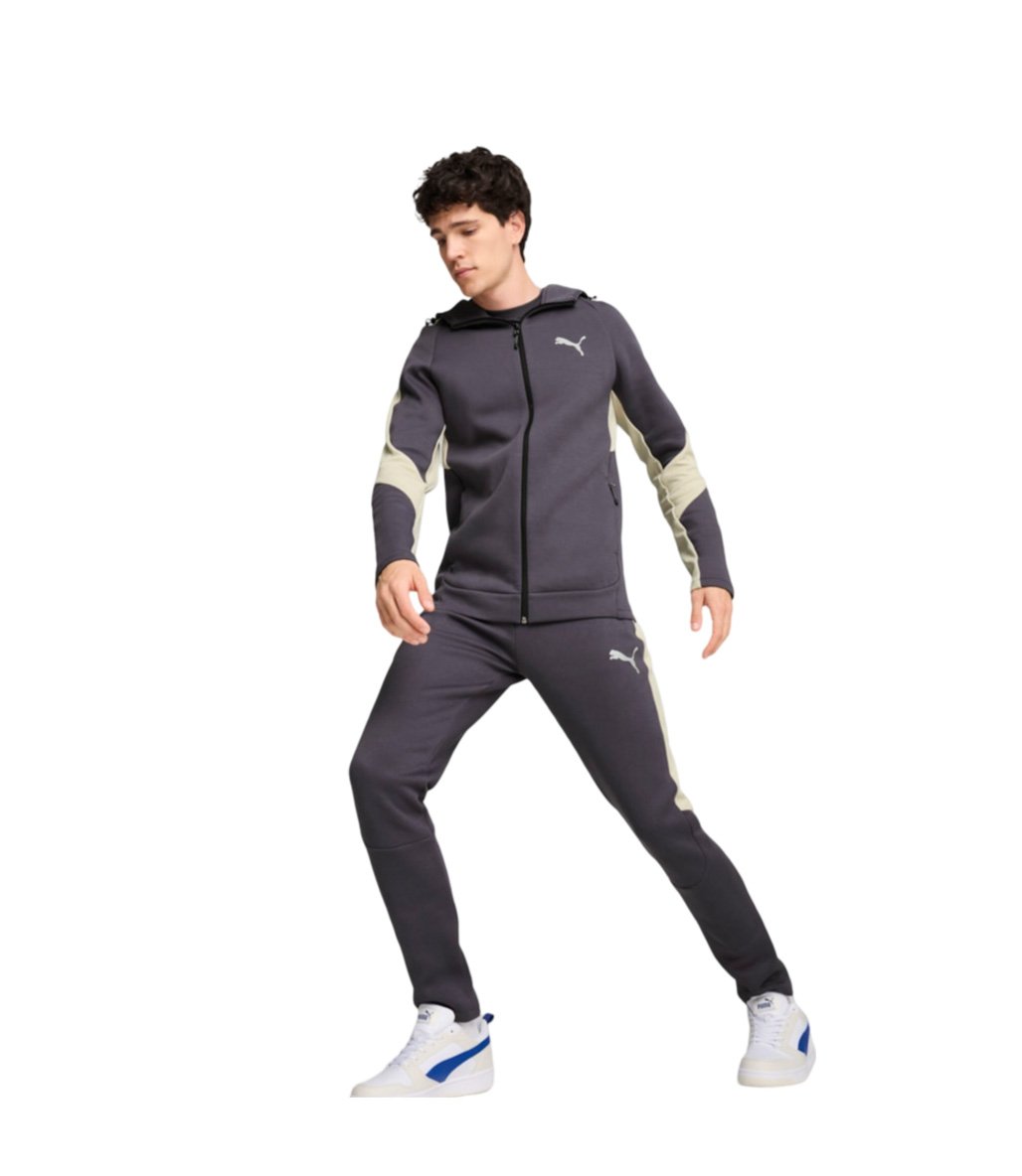 Puma EvoStripe Fermuarlı Kapüşonlu Sweatshirt Siyah Gri