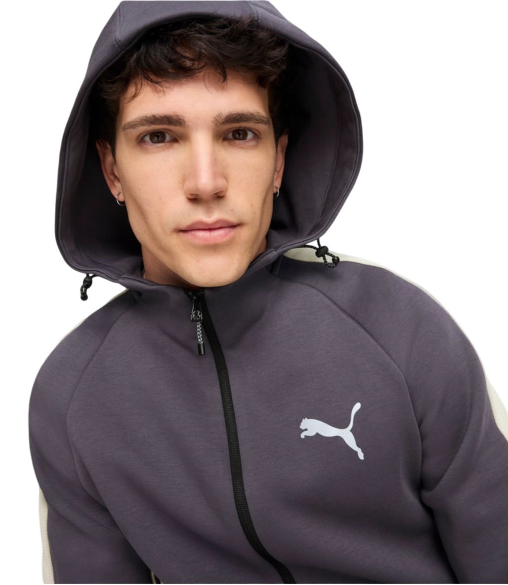 Puma EvoStripe Fermuarlı Kapüşonlu Sweatshirt Siyah Gri