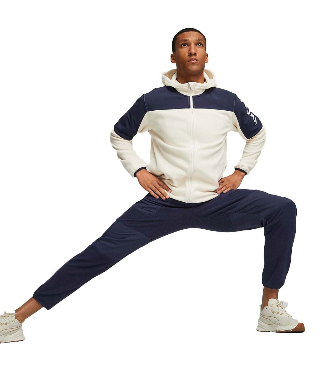 Puma Fit Hybrid Fermuarlı Kapüşonlu Sweatshirt Bej Lacivert