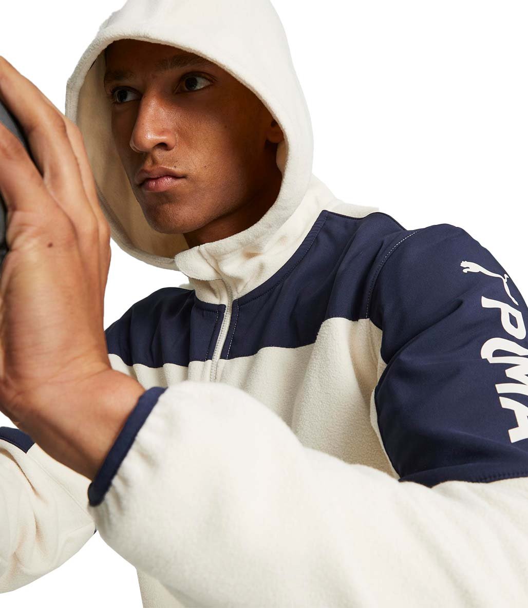 Puma Fit Hybrid Fermuarlı Kapüşonlu Sweatshirt Bej Lacivert