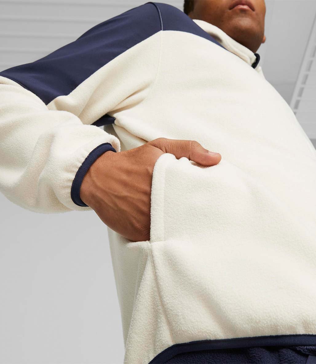 Puma Fit Hybrid Fermuarlı Kapüşonlu Sweatshirt Bej Lacivert