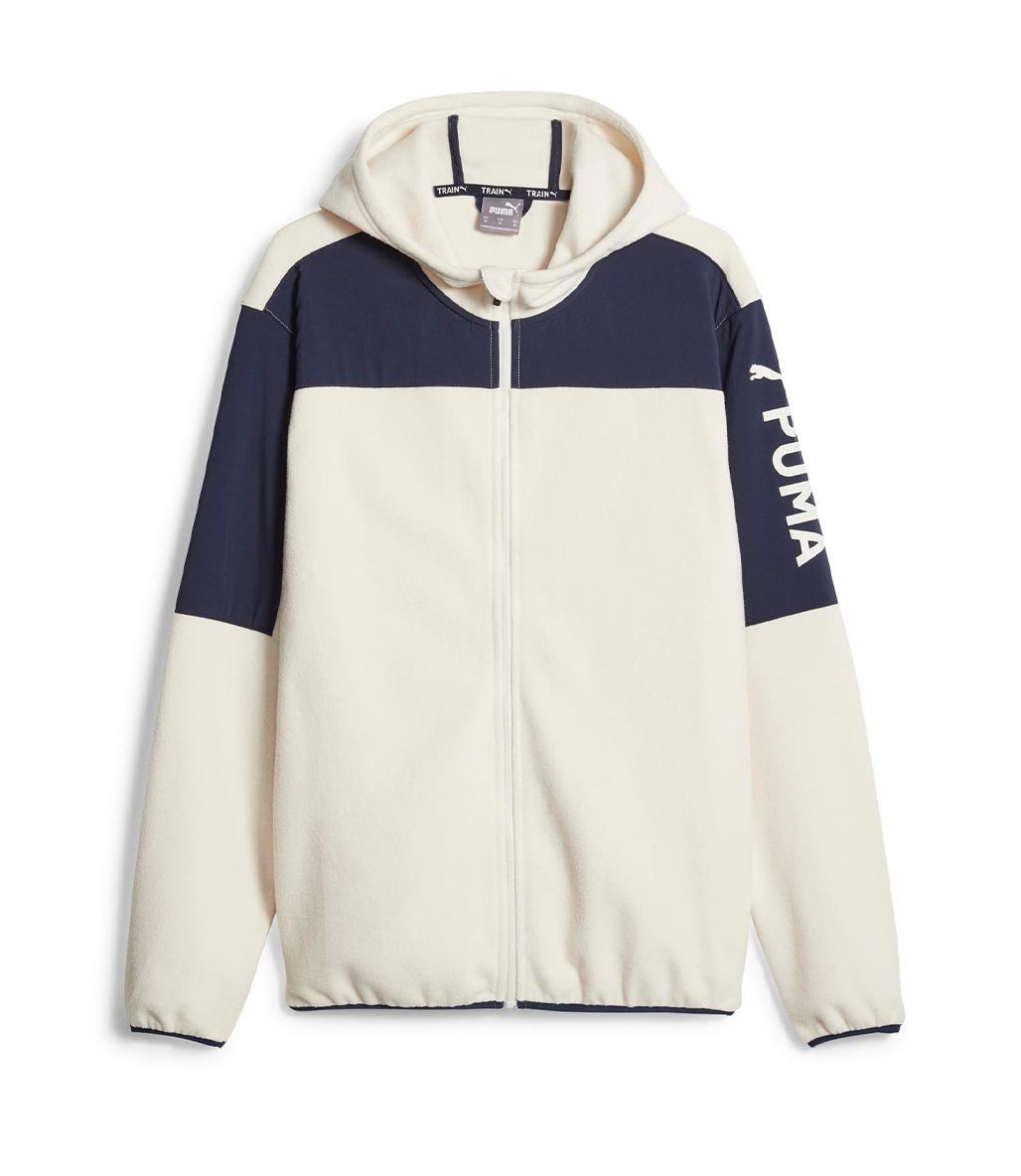 Puma Fit Hybrid Fermuarlı Kapüşonlu Sweatshirt Bej Lacivert