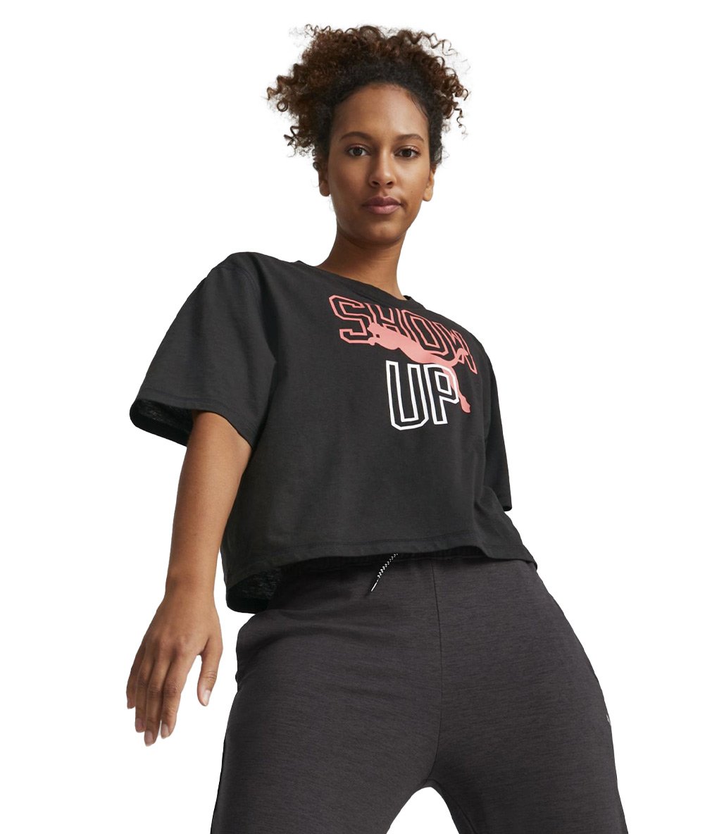 Puma Graphic Kad n K sa Kollu Crop T Shirt Siyah K sa Kollu T Shirt