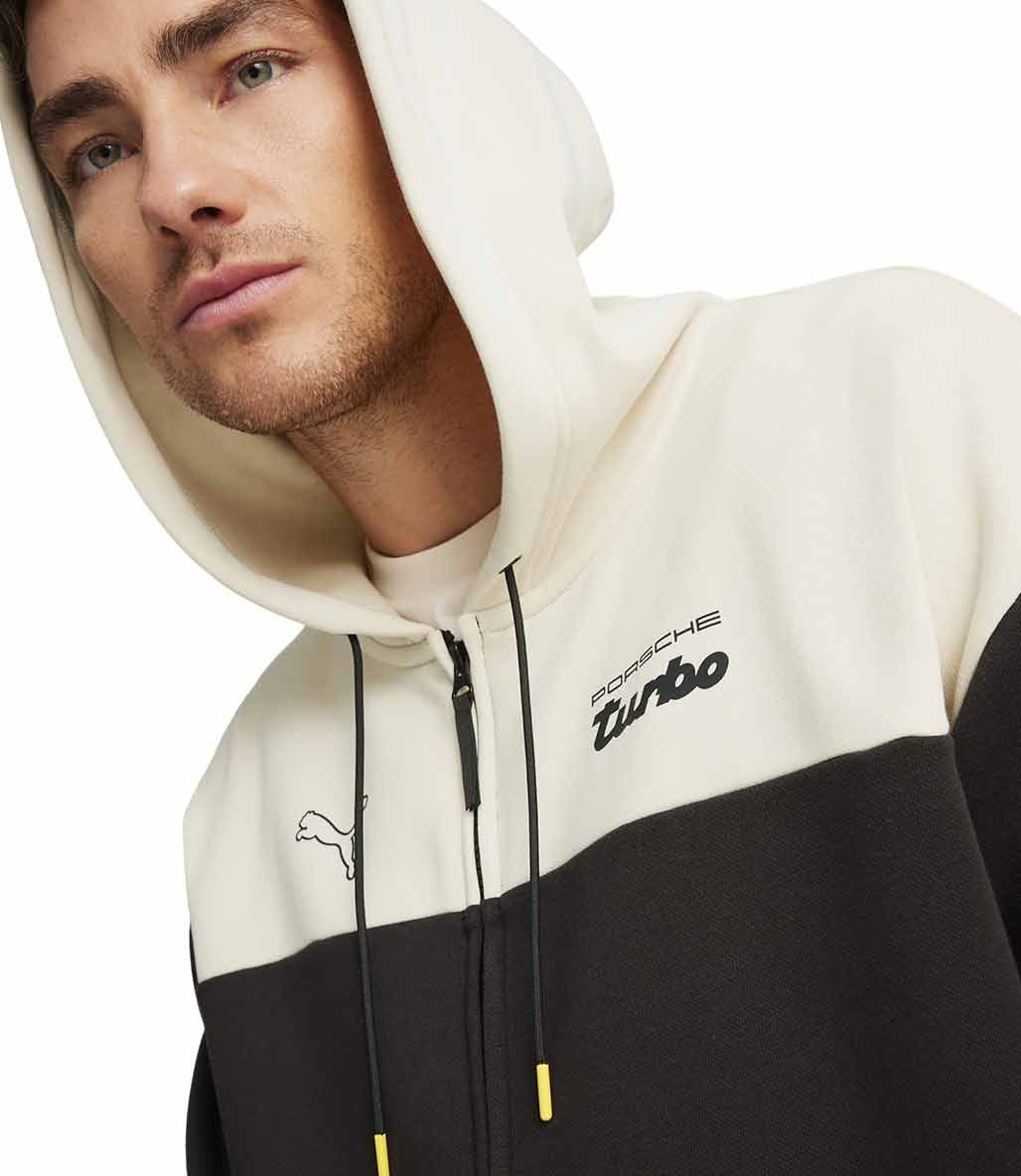 Puma Porsche Legacy Fermuarlı Kapüşonlu Sweatshirt Siyah Bej