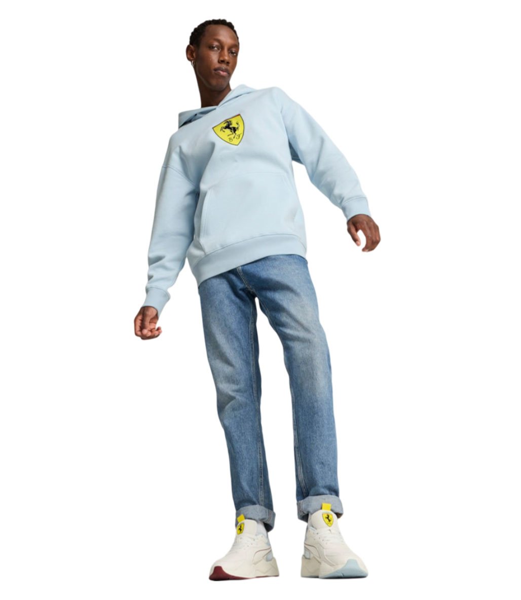Puma Scuderia Ferrari Race Big Shield Kapüşonlu Sweatshirt Açık Mavi