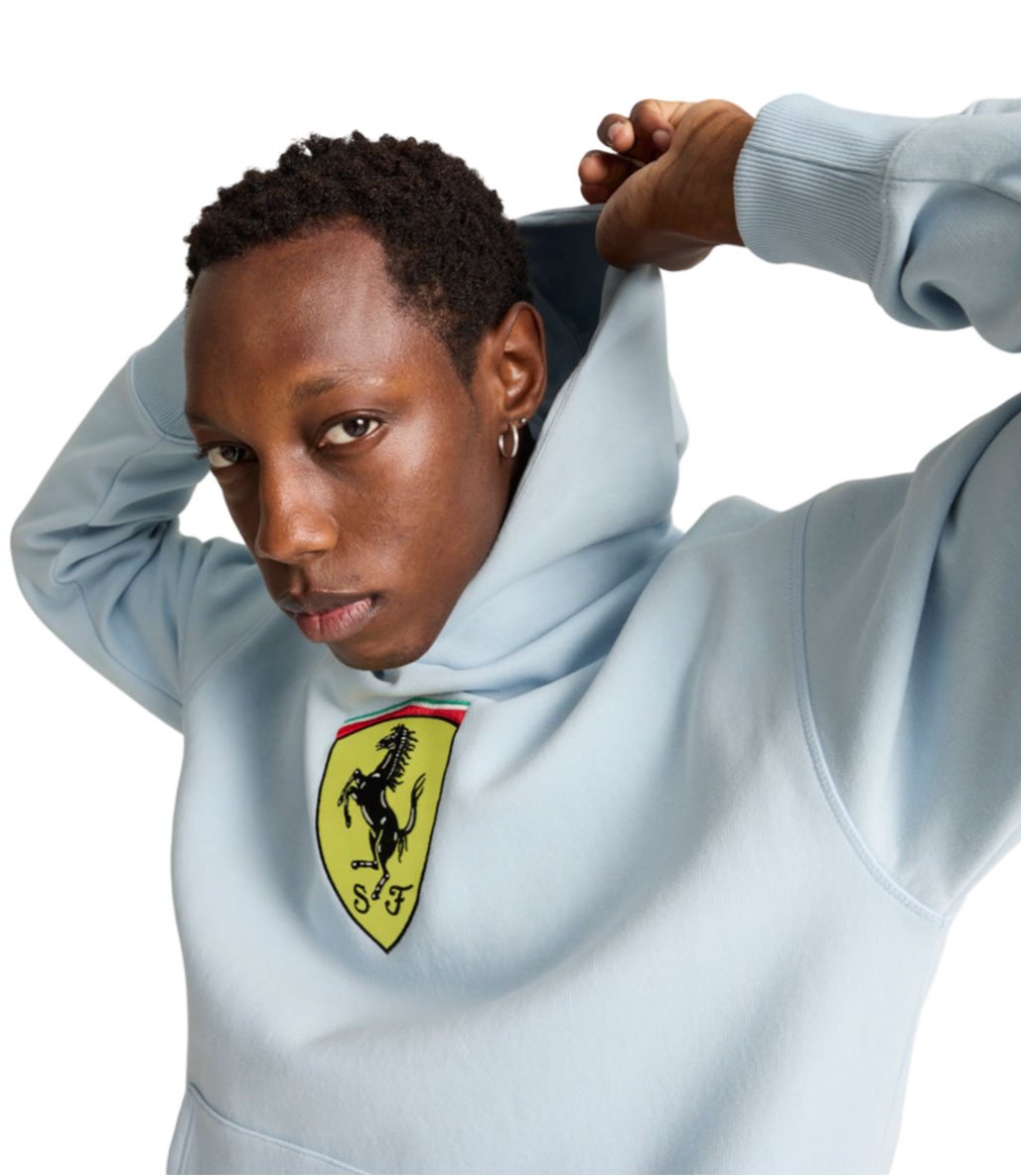 Puma Scuderia Ferrari Race Big Shield Kapüşonlu Sweatshirt Açık Mavi