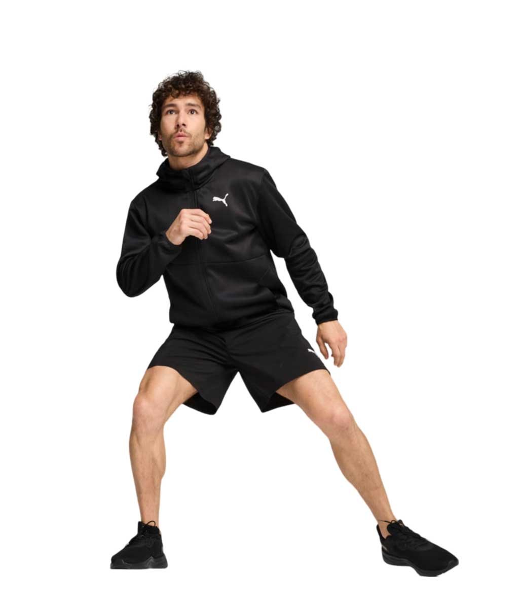 Puma Train All Day PWRFleece Fermuarlı Kapüşonlu Sweatshirt Siyah Beyaz