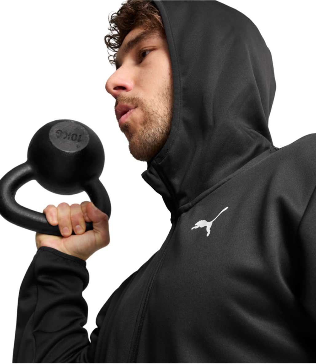 Puma Train All Day PWRFleece Fermuarlı Kapüşonlu Sweatshirt Siyah Beyaz