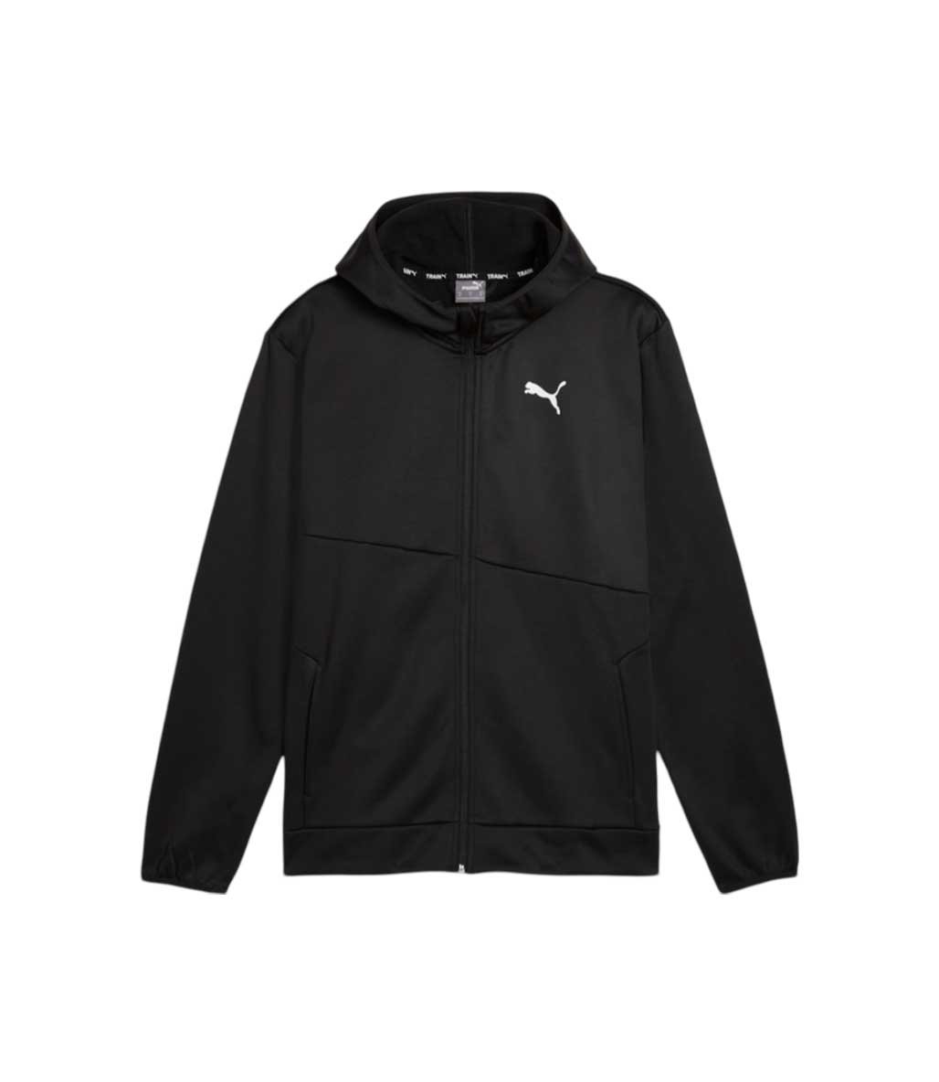 Puma Train All Day PWRFleece Fermuarlı Kapüşonlu Sweatshirt Siyah Beyaz