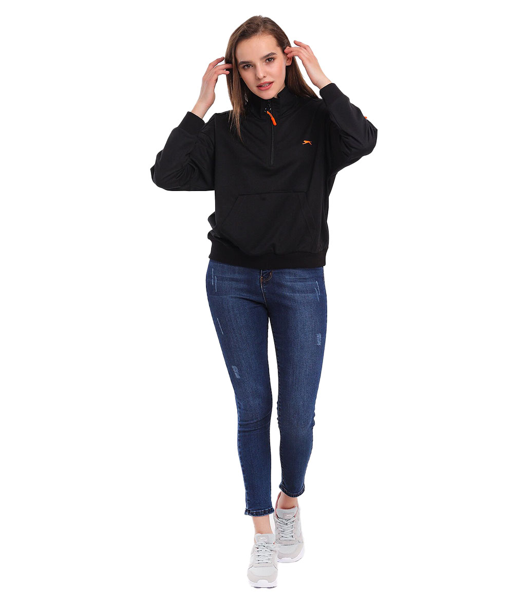 Slazenger Mahalay Kadın Yarım Fermuarlı Sweatshirt Siyah