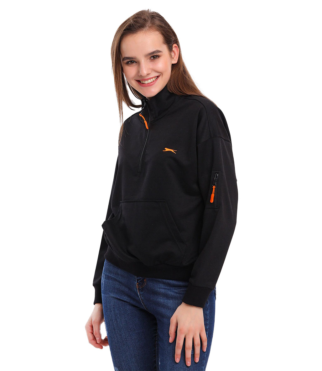 Slazenger Mahalay Kadın Yarım Fermuarlı Sweatshirt Siyah