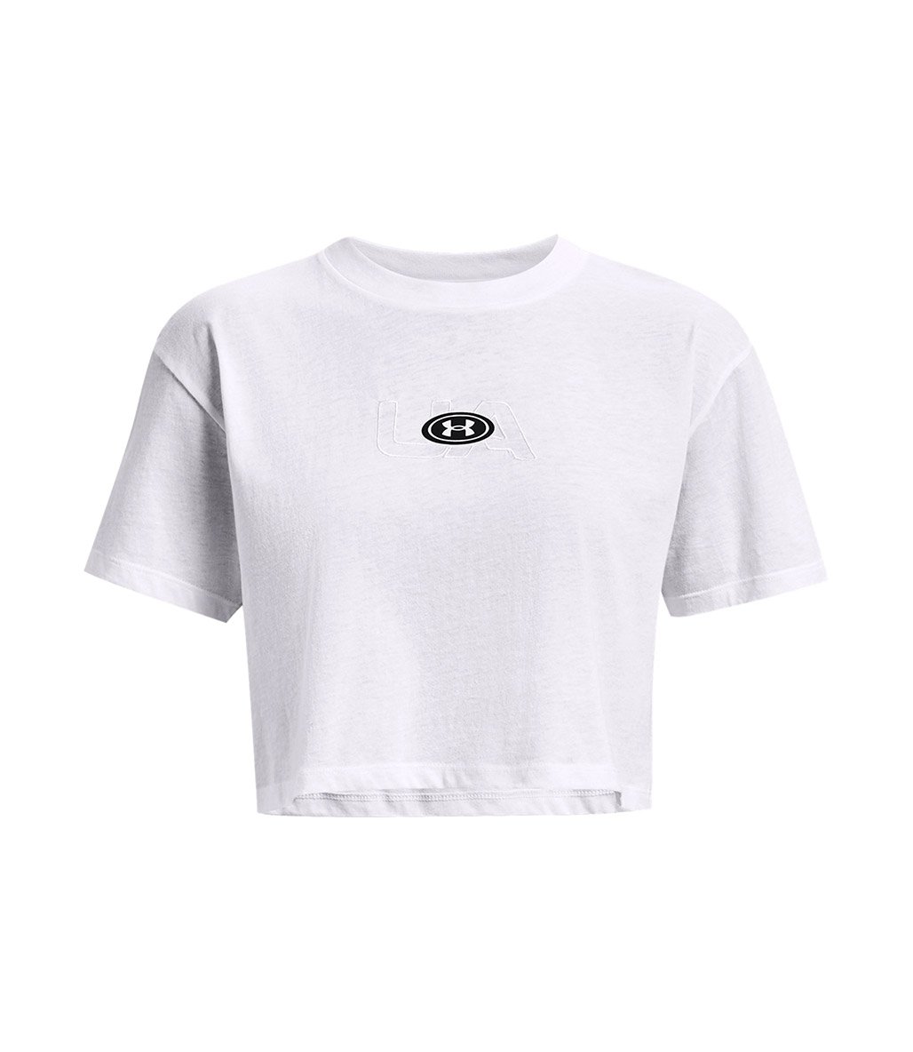 Under Armour Branded Logo Kadın Crop Kısa Kollu T-Shirt Beyaz
