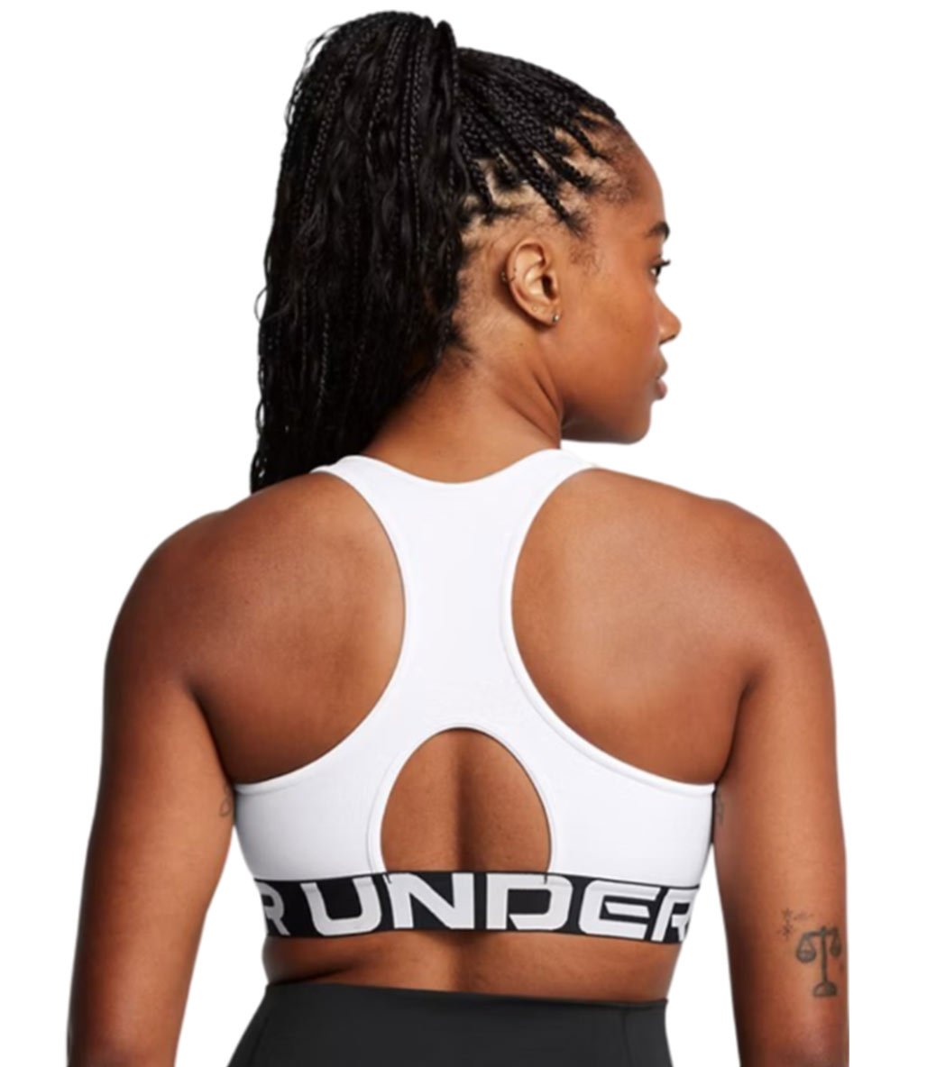 Under Armour HeatGear Mid Branded Sporcu Sütyeni Beyaz