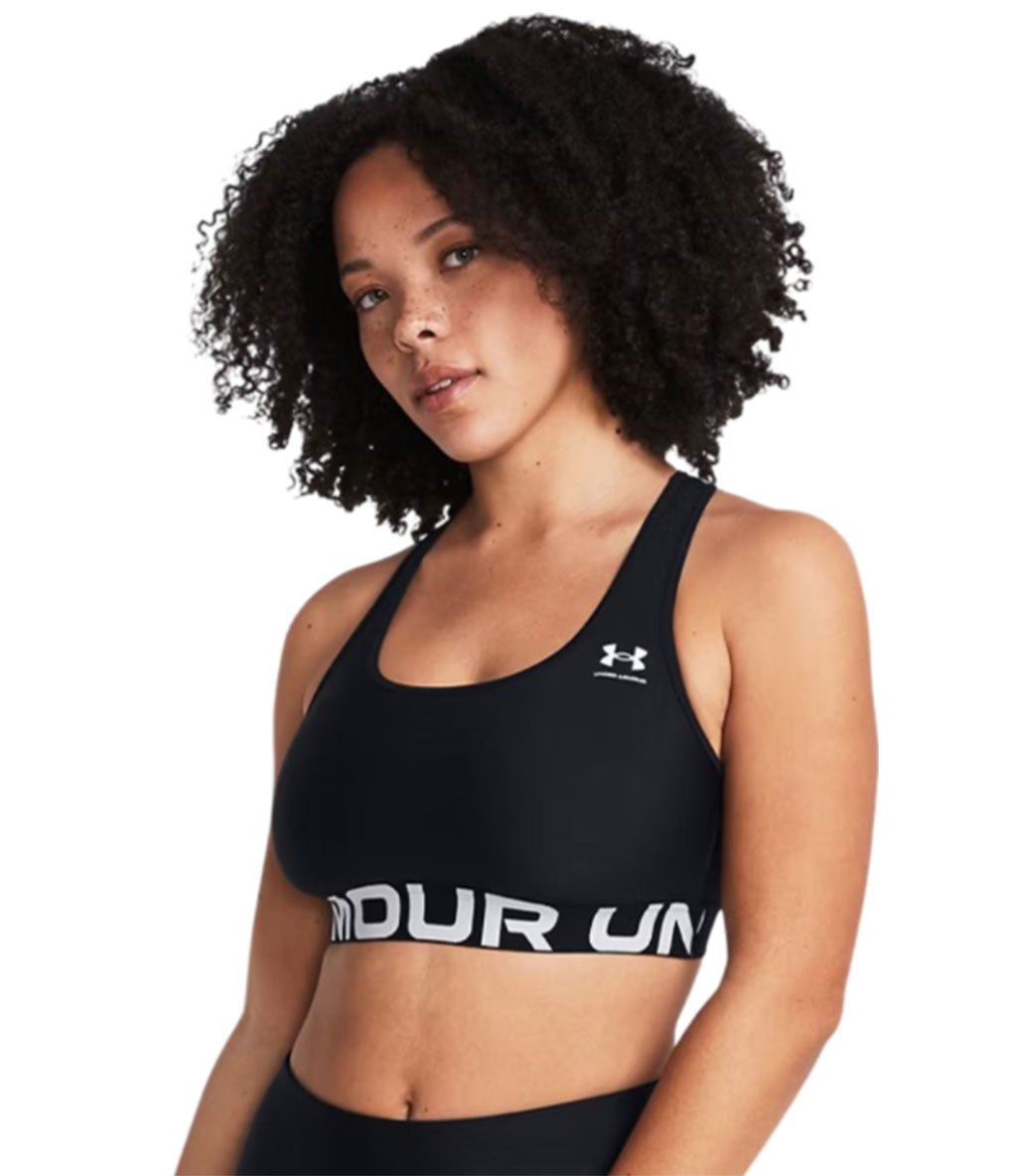 Under Armour HeatGear Mid Branded Sporcu Sütyeni Siyah