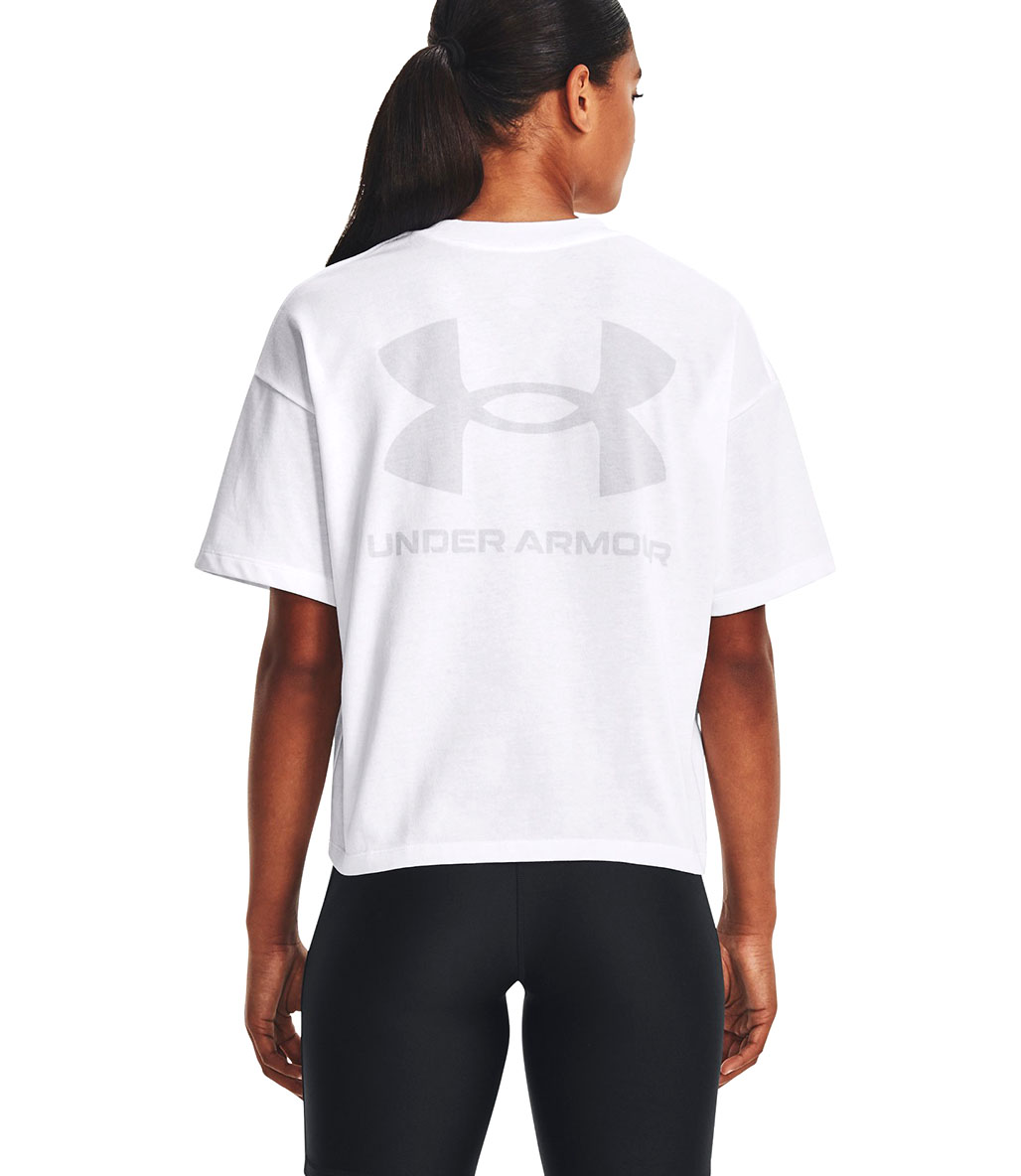 Under Armour LC Oversized Heavyweight Kad n K sa Kollu T Shirt Beyaz Fitmoda