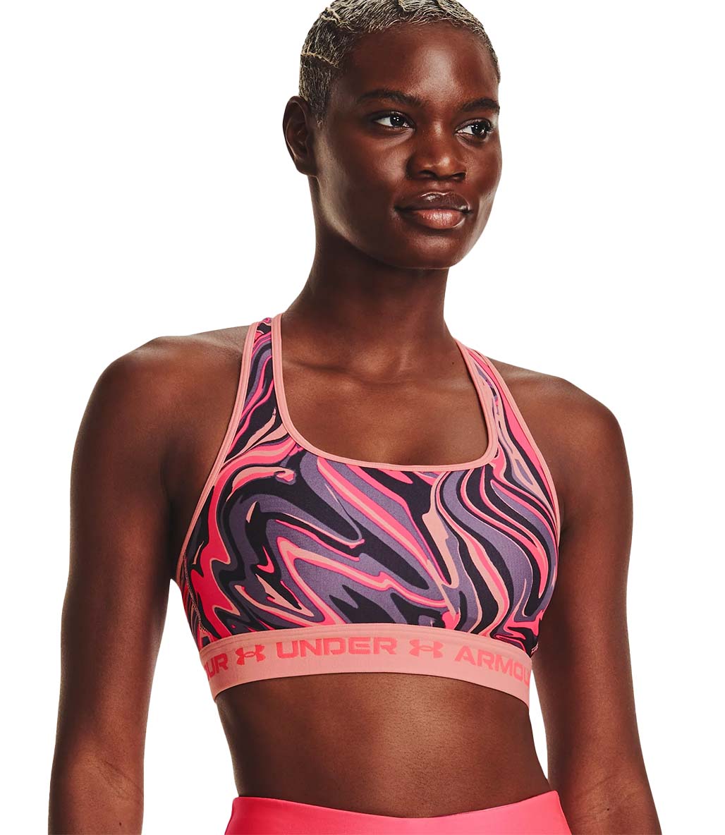 Under Armour Mid Çapraz Sırtlı Printed Sporcu Sütyeni Pembe