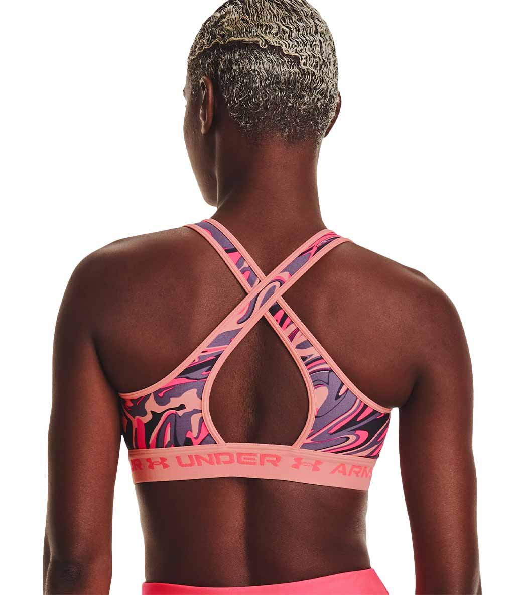 Under Armour Mid Çapraz Sırtlı Printed Sporcu Sütyeni Pembe